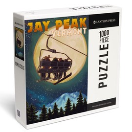 Jay Peak, Vermont, Ski Lift and Full Moon with Snowboarder (1000 Piece Puzzle, Challenging Jigsaw Puzzle for Adults, Made in USA)