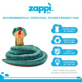 Zappi Co Kids Stuffed Soft Cuddly Plush Snake Toy - Part of Safari Animals Collection: Realistic and Lifelike, Perfect for Kids (180 cm Length)(Green Ring)