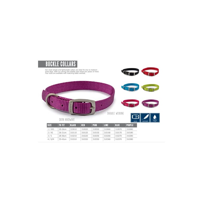 Ancol Viva Comfortable Durable Safe Weatherproof Purple Dogs Buckle Collar