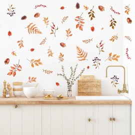 Watercolor Fall Leaves Wall Decals Vintage Floral Wall Stickers Autumn Decoration Decals Peel and Stick Rustic Maple Leaves Wall Art Murals for Living Room Kids Bedroom Kitchen Thanksgiving Home Decor