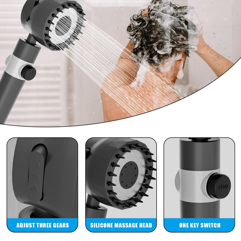 Handheld high-pressure shower head, with hose combination set, filter and