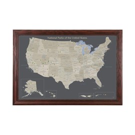 Push Pin Travel Maps - Earth Toned National Parks of the USA - Solid Wood Cherry Framed Pin Map for Tracking Your Travels - 27.5" x 39.5" - 8 Handcrafted Frame Options - Made in USA