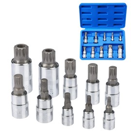 sukudon 10pcs Spline Set, M4 - M18 Spline Bit Socket Set Triple Square+ Storage Case