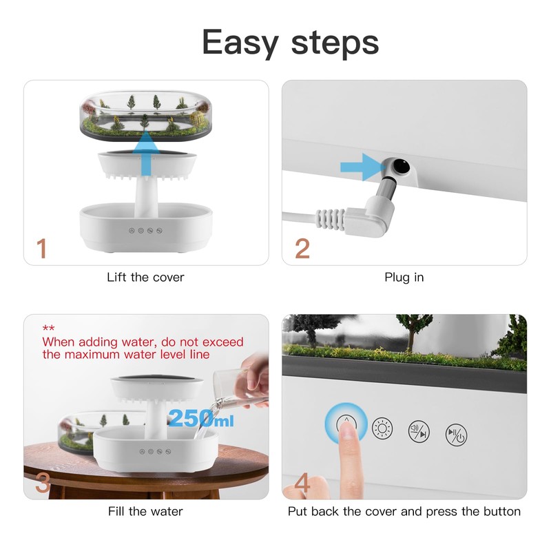 BLOIMP Essential Oil Diffuser 250ML Cloud Humidifier Rain Water Drip