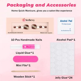 Sethexy Short False Toenails Handmade Rhinestone Wedding Full Cover Press On Toenails Luxury Crystal Fake Toe Nails Acrylic Artificial Stick On Foot Nails for Women and Girls 10Pcs (9, L)