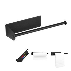 Wowfill Kitchen Paper Holder Magnet Stainless Steel Towel Bar Folding No Drilling Kitchen Bathroom Storage Supplies (Magnet-30cm-Black)
