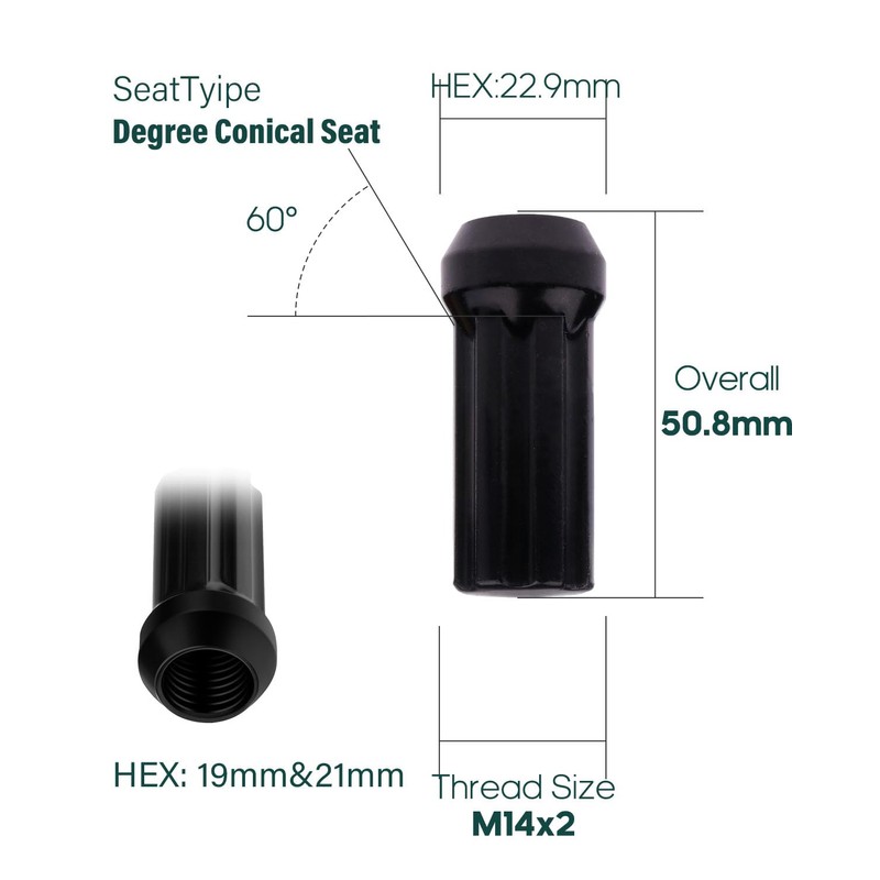 SCITOO M14x2 Lug Nuts 2"(50.8mm) Length for Ford 1999-2004 Wheel
