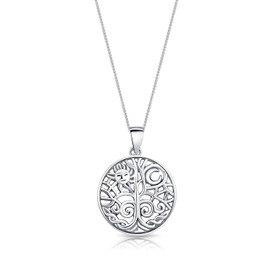 DTPsilver® 925 Sterling Silver, Yellow Gold-Plated or Rose Gold Plated Necklace - Tree of Life Sun and Moon Symbol Pendant - With or without Chain - Width: 1.2 mm - Adjustable Length: 40 to 45 cm,