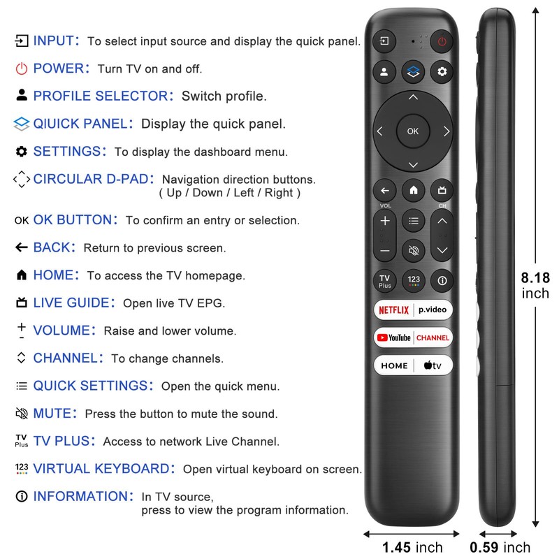 Replacement for TCL Google TV Remote Control, Universal Remote Compatible