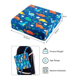 Holdfiturn Toddler Booster Seat with Straps Baby Kid Infant Demountable Adjustable Washable Portable Dining Chair Pad Chair Increasing Cushion Blue Dinosaur