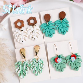Sitsink Monstera Polymer Clay Cutters - 7 Pcs Monstera Leaves Clay Cutters for Polymer Clay Jewelry, Botanical Plant Clay Earring Cutters, Tropical Leaf Clay Cutters for Polymer Clay Earrings