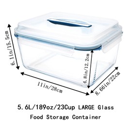 Large Glass Food Storage Container with Airtight Locking Lid ,Glass Food Storage Containers with Knife and Fork, 5600 ML / 189 oz /23 Cup - Storing Rotisserie Chicken, Food, Vegetables, Fruit