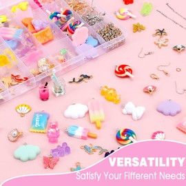 JABNOW Charms Pendant Set, Jewellery Making Set, 100 Pieces Charms Bubble Tea Butterfly Bear, DIY Cool Things for Earrings, Necklace, Bracelet and Key Ring