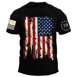 American Flag for Men Independence Day Shirt USA Patriotic Stripes T-Shirt for Men in Black Large