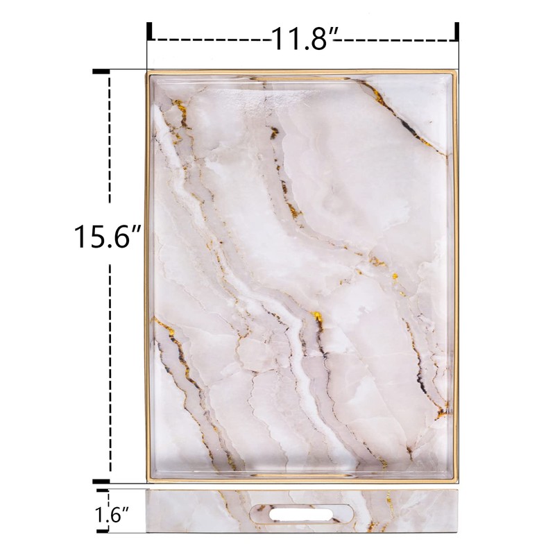 MAONAME Plastic Decorative Tray, Marbling Tray with Handles, Rectangular Coffee