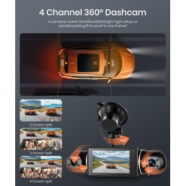2K Dash Cam 360° View 4 Channel Front and Rear Dash Camera for Cars, 3x1080P, Left Right Dash Camera for Cars, 8 IR Lamps Night Vision, WiFi & APP Control, G-Sensor, 24H Parking Mode