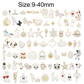 JJGQAZ Wholesales 80pcs(40PAIRS) Assorted Gold Plated WHITE Theme Enamel Dainty Dangle Pendants Charms for Earrings Jewelry Making Necklace Bracelet Craft Findings