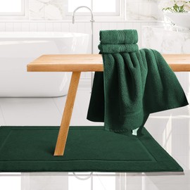 Hearth & Harbor Bath Mat Towels - 100% Ring Spun Cotton Luxury Bath Mat Floor Towels - Ultra Soft & Highly Absorbent Bath Towels Set of 4 - Hunter Green