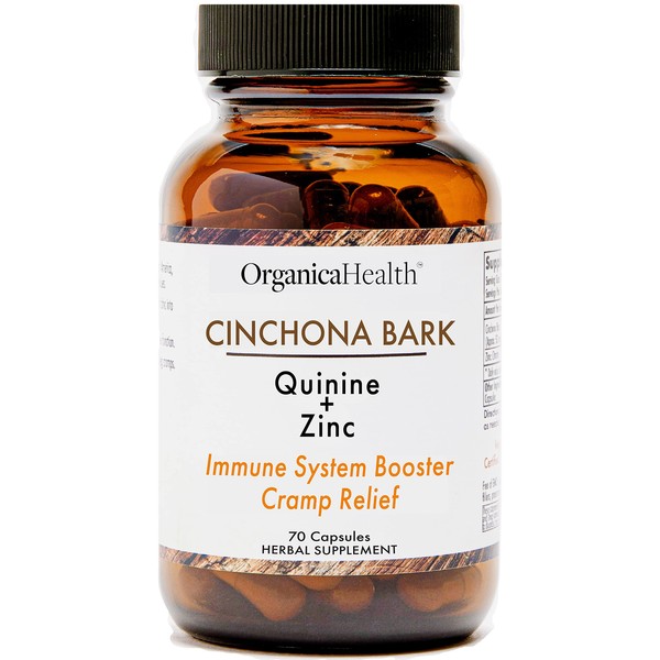 Organica Quinine with Zinc, Cinchona Bark, Immune Support, Immune System Booster, Muscle & Leg Cramp Relief, Digestive Support, 70 Vegan Capsules Herbal Supplement