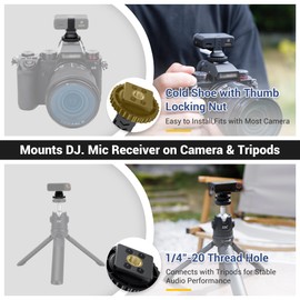 JJC Cold Shoe Screw Mount Adapter for DJI Mic 2 - Camera Hot Shoe Mounted, with 1/4-20 Tripod Thread