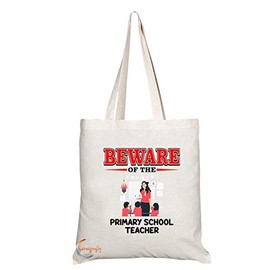 Coralgraph Inc TB886 Beware of the Primary School Teacher Novelty Present Gift Printed Eco-Friendly Stylish Long Handled Tote Shoulder Bag