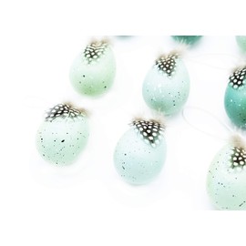 HEITMANN DECO - Hanging eggs with feather - set of 12 - Easter decoration - approx. 4 x 4 x 6 cm, blue/mint