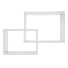 Invero Set of 2 Wooden Square Interlocking Floating Shelves - Wall Mounted Shelf for Decorations - Ideal for Living Room, Hall Ways, Bedrooms and more - White