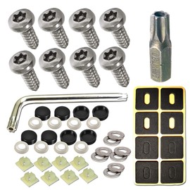 ZXFOOG Stainless Steel License Plate Screws- Rustproof Plate Screws for Fastening Front or Rear Plate Frame Holder Cover, License Plate Security Screw with Black Caps (Anti-Theft Self Tapping Screws)