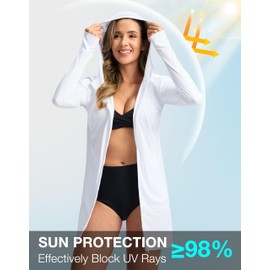 Soothfeel Women's UPF 50+ Swim Cover Up Sun Protection Hoodie SPF Lightweight Jacket Long Sleeve Beach Cover Ups for Women (White,S)