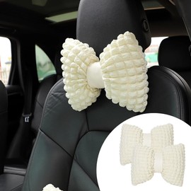 ppoiuff Neck Pillow for Car 2Pcs Headrest Both Side Breathable Fit for All Vehicles Universal Filled Fiber Cushion for Driving Office Soft Support (White)
