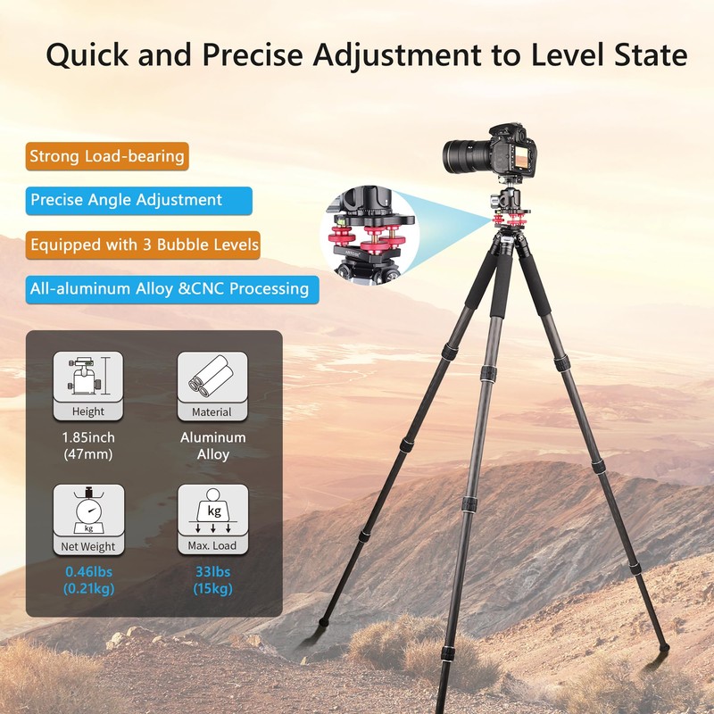 ARTCISE Tripod Levelling Base, 3-Axis Tri Wheel Head Made of