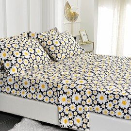 American Home Collection Ultra-Soft Microfiber Sheet Set - Double Brushed - Wrinkle and Stain Resistance - Fit 14 inches Deep Pocket - 6 Pieces Set (Queen, Yellow Daisies)