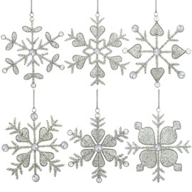 Shalinindia Set of 6 Handmade Snowflake Iron and Glass Pendant Wedding Decoration Ornaments, 6 Inches