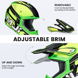ILM Youth Kids Dirt Bike Helmets ATV Motocross Motorcycle Off-Road Dirtbike Full Face Dot Four Wheeler Helmet Combo Gloves Goggles for Boys Girls Model H613(Fluorescent, Small)