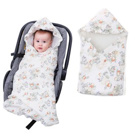 LAT Baby Car Seat Blanket for newborn,90x90cm Universal Baby Wrap Blanket with Ruffle Hood,Winter Thickening Double Sided Cotton,Blankets Cosy Toes for Pushchair Pram Buggy(Rabbit Fruits)