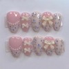 30Pcs Bow Press on Nails Short Almond Fake Nails Blue