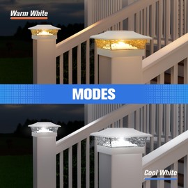 VOLISUN Solar Post Cap Light 4Pack White: RGB Color Changing - Fence Post Lights Solar Outdoor Waterproof for 4x4 x5 x6 WoodenVinyl Post