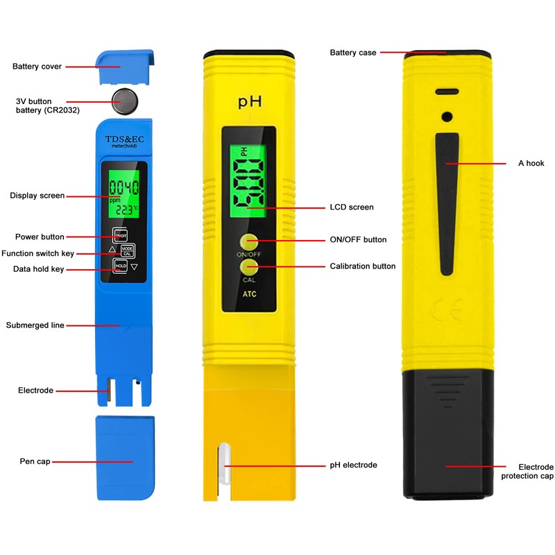 3-in-1 PH Meter, PH Tester Pool Digital PH Value Meter