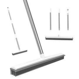 Rubber Broom, 31 cm Wide Rubber Bristles with Telescopic Handle, Removing Animals, Cats, Dogs, Hair, Floor Brush for Carpet, Hardwood, Window Tiles, for Indoor and Outdoor Use, Waterproof