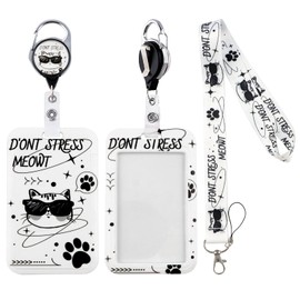 Sunglass Cats Lanyards for ID Badges, Don't Stress ID Badge Holder with Lanyard Retractable Badge Holder Reel, Nurse Teacher Office Gifts