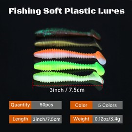 KJEIM Paddle Tail Swimbaits, 50 PCS Ribbed 3 Inchs Soft Plastic Fishing Lures for Bass Trout Crappie Walleye Saltwater/Freshwater Fishing (Yellow Black)