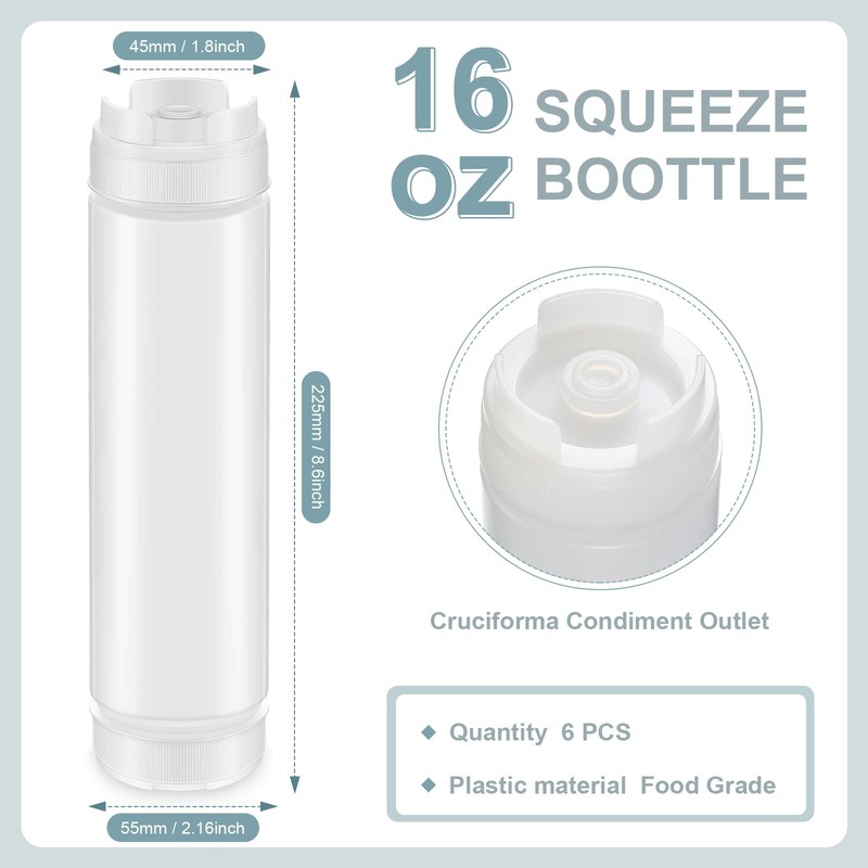 Sabary 6 Pcs 16 oz Inverted Plastic Squeeze Bottle Refillable