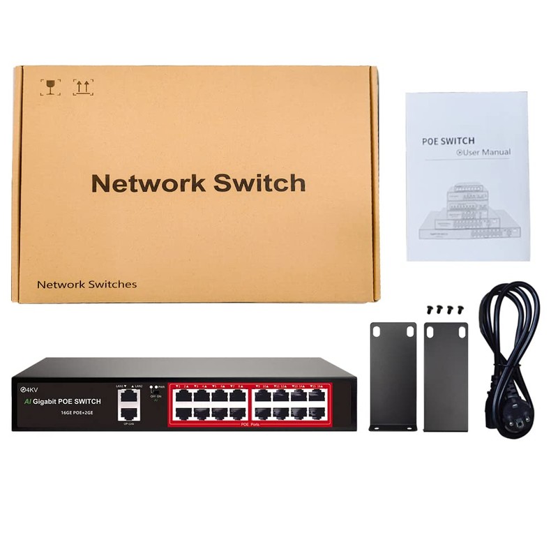 STEAMEMO 16 Port Gigabit PoE Switch, Smart Managed Gigabit Ethernet
