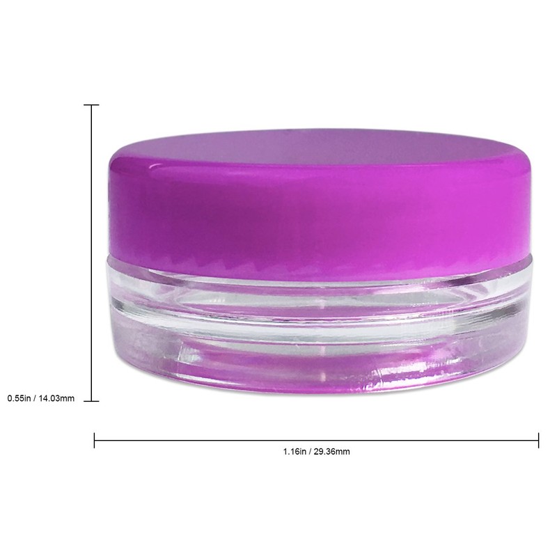 (Quantity: 25 Pieces) Beauticom 3G/3ML Round Clear Jars with PURPLE