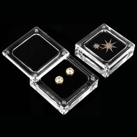 2 Pieces Small Acrylic Jewelry Box with Lid Mini Square Stone Box Small Loose Diamond Gemstone Display Case Clear Gemstone Display Box for Storage of Items,Coins, Necklace, Crafts