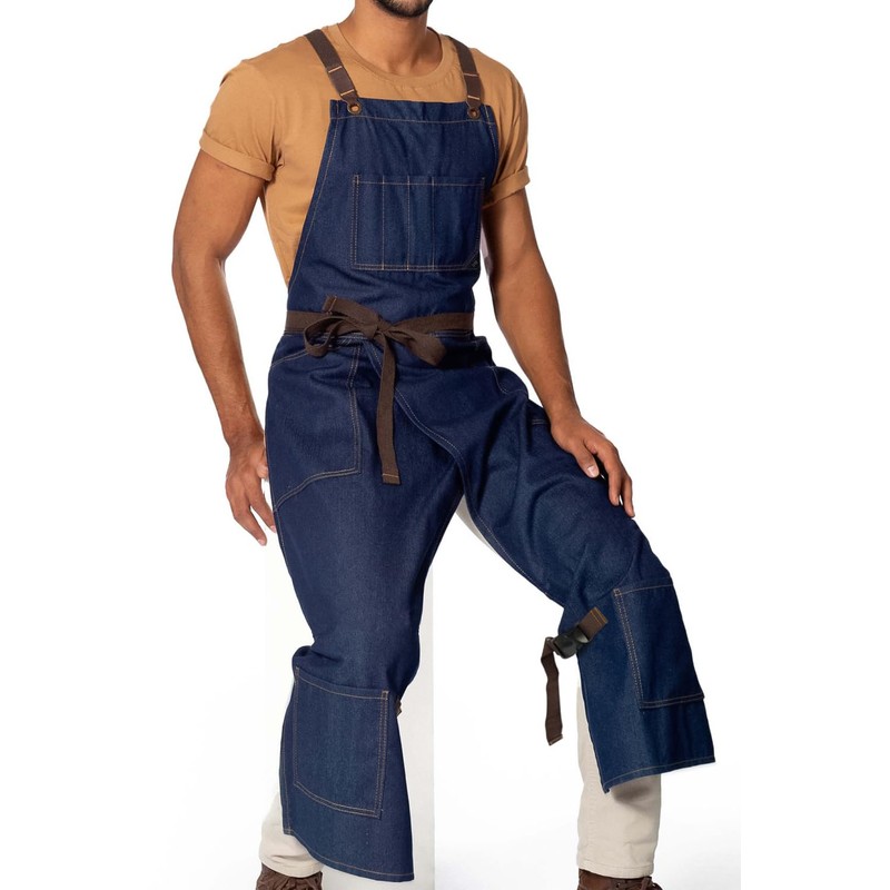 Under NY Sky Pottery Cross-Back Apron (Blue Denim)