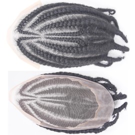 Voloria Afro Braids Male Hair Prosthesis V Eight Strand Braids Toupee for Men and Women Breathable Q6 Lace Front with PU 100% Human Hair Wig Black Color