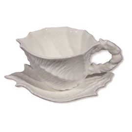 Blue Sky Ceramics Shell Figural Cup & Saucer White, Multi