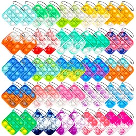 LAHAND 50Pcs Mini Pop Keychain Simple Silicone Stress Relief Fidget Hand Toys Push Bubble Wrap Pop Toys Anxiety Stress Reliever for Kids Adults