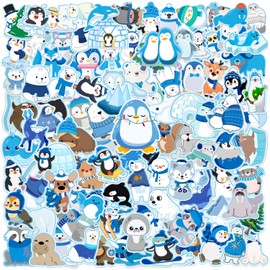 YYMYMGJ 100 PCS Winter Arctic Animal Stickers, Winter Arctic Polar Animal Party Favors Birthday Party Decorations Supplies Gifts Waterproof Vinyl Stickers for Kids Water Bottle Laptop